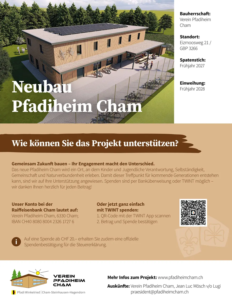 Baustellen-Tafel ffür den Neubau Pfadiheim Cham